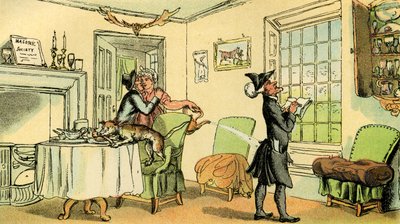 "Dr. Sintaxe copiando a inteligência da janela de Thomas Rowlandson