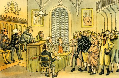 "Dr. Sintaxe num tribunal de justiça de Thomas Rowlandson