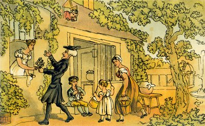 "Dr. Sintaxe apresentando uma oferta floral de Thomas Rowlandson