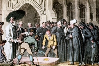 Dr. Syntax a ver o caixão da sua mulher a ser baixado para a cova, 1820 de Thomas Rowlandson