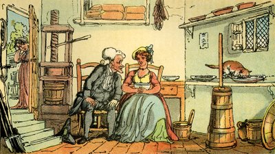 "Dr. Sintaxe com a empregada leiteira de Thomas Rowlandson
