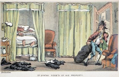 O assalto à casa do Dr. Syntax enquanto dormia - em "Os três passeios do Dr. Syntax: em busca do consolo pitoresco e de uma esposa", de William Combe, doente. Rowlandson de Thomas Rowlandson