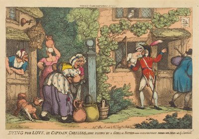 Morrer por amor, ou «O Capitão Descuidado» atingido por uma rapariga de quinze anos, que, inesperadamente, espreitou pela janela de Thomas Rowlandson