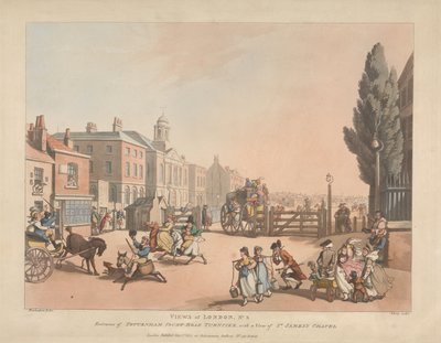 Entrada da estrada com portagem de Tottenham Court Road (n.º 3) de Thomas Rowlandson