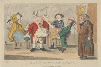 Pequeno-almoço a bordo, ou o que se encontra num autocarro noturno de Thomas Rowlandson