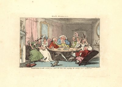 Cavalheiro a tentar brincar aos pés com uma beleza à mesa. de Thomas Rowlandson