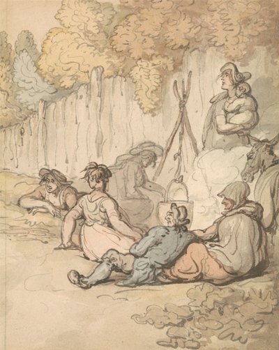 Ciganos a cozinhar numa fogueira de Thomas Rowlandson
