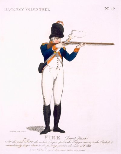 Hackney Volunteer, placa 49 de &39;Loyal Volunteers of London and Environs&39;, publicado em 1798 de Thomas Rowlandson