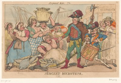 Duque de Orléans entre as mulheres-peixe, 1789 Sergent Recruiter (título no objeto) de Thomas Rowlandson