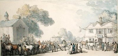 Horse Fair, Southampton (caneta, tinta e aguarela sobre papel) de Thomas Rowlandson