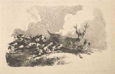 Cães caçando um veado, 1784-88. de Thomas Rowlandson