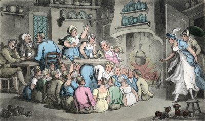 Caçando o deslizador, ilustração "do vigário de Wakefield" por Oliver Goldsmith, bar. Ackermann, 1817 (gravura colorida à mão) de Thomas Rowlandson