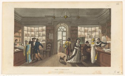 Interior de uma biblioteca de empréstimo de Thomas Rowlandson