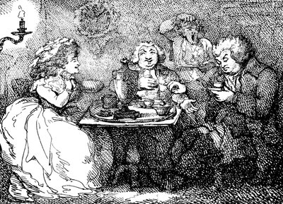 James Boswell, sua esposa, e Dr. Johnson no chá em Edimburgo, 1773, 1786 de Thomas Rowlandson