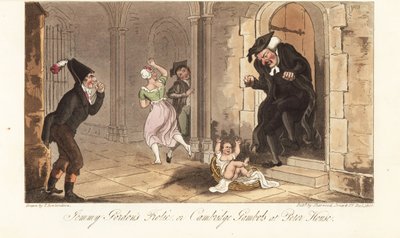 James Gordon, um notório bêbado de Cambridge, deixando um bebê como uma brincadeira na frente da casa de um reitor universitário. Jemmy Gordon