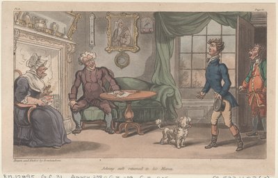 Johnny a salvo voltou à sua mãe, de The Military Adventures of Johnny Newcome, 1815., 1815. de Thomas Rowlandson