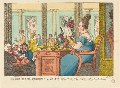 La Belle Limonaudiere no Café des Mille Colonnes, Palais Royal, Paris de Thomas Rowlandson