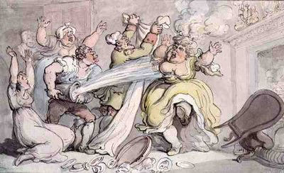 Senhora com a sua peruca em fogo (caneta, tinta e aguarela em papel) de Thomas Rowlandson