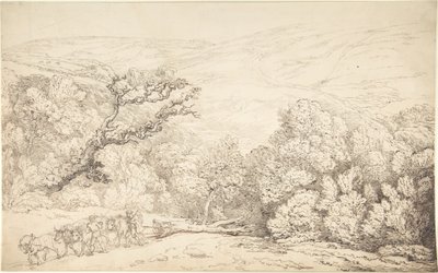 Paisagem com bois e uma árvore abatida de Thomas Rowlandson