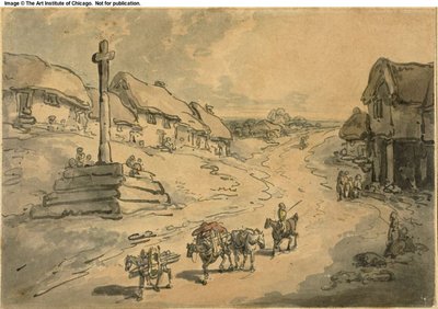 Paisagem com Wayside Cross e chalés de Thomas Rowlandson