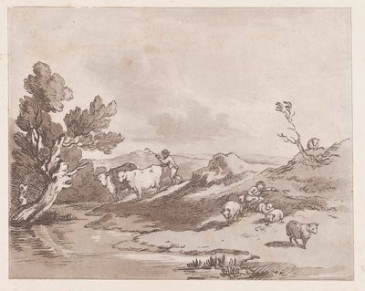 Paisagem com uma figura pastoreando o gado até a água, 21 de maio de 1789., 21 de maio de 1789. de Thomas Rowlandson