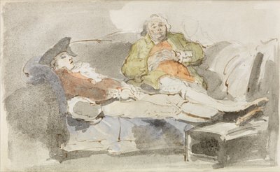 Preguiçoso num sofá (aguarela sobre caneta e tinta) de Thomas Rowlandson