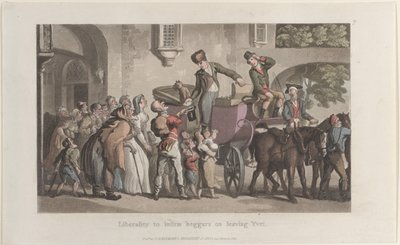 Liberalidade para enfermos mendigos ao deixar Yrvi, do Journal of Sentimental Travels in the ..., 1821. de Thomas Rowlandson