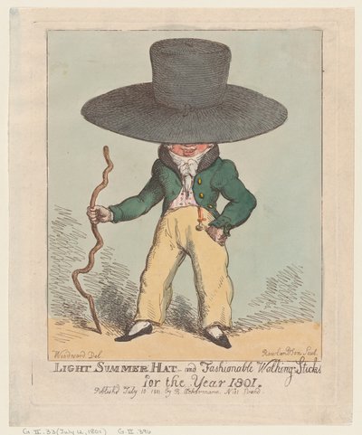 Chapéu de verão leve e bengalas da moda para o ano de 1801, 10 de julho de 1801., 10 de julho de 1801. de Thomas Rowlandson