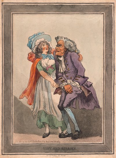 Luxúria e avareza, pub. 1788 (gravura colorida à mão) de Thomas Rowlandson