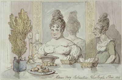 Sra. Véry, proprietária de um restaurante. Palais Royal, em Paris de Thomas Rowlandson