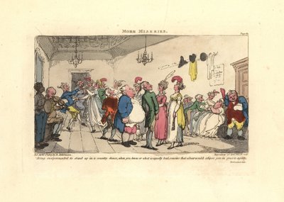 O homem tem vergonha de ser obrigado a dançar num baile campestre. de Thomas Rowlandson