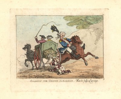 Homem a perder o controlo da sua montaria ao passar por uma carruagem. de Thomas Rowlandson