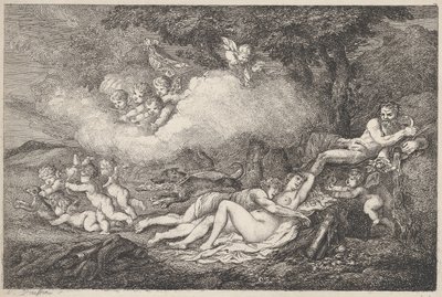 Marte e Vênus adormecido com Putti, 1799., 1799. de Thomas Rowlandson