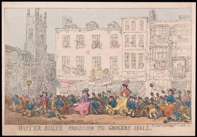 Procissão de mestre Billys para loja de conveniência, pub. 1784 (gravura colorida à mão) de Thomas Rowlandson
