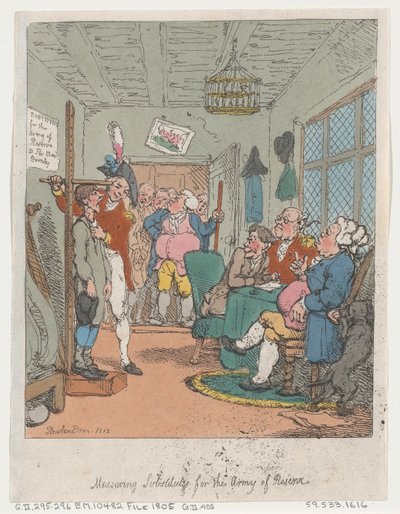 Medindo Substitutos para o Exército de Reserva, 1815., 1815. de Thomas Rowlandson
