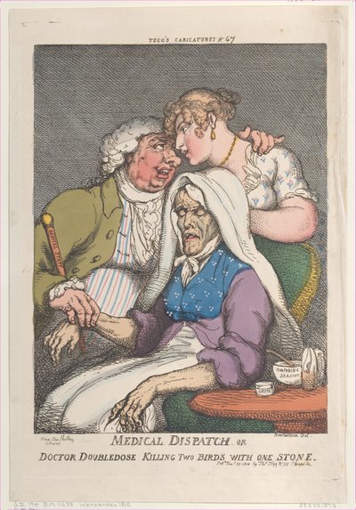 Despacho médico ou doutor em dose dupla matando dois pássaros com uma pedra, novembro..., 20 de novembro de 1810. de Thomas Rowlandson