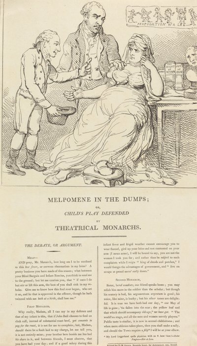 Melpómene em baixo; ou, As brincadeiras infantis defendidas pelos monarcas do teatro de Thomas Rowlandson