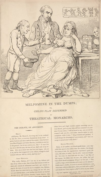 Melpómene em Baixa; ou, As Brincadeiras de Criança Defendidas pelos Monarcas do Teatro de Thomas Rowlandson