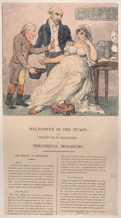 Melpomene nos lixões, ou brincadeira de criança defendida por monarcas teatrais, 1804., 1804. de Thomas Rowlandson