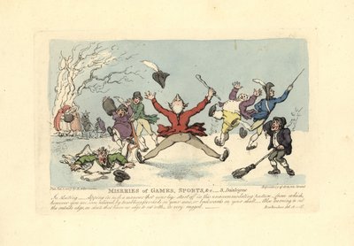 Homens a cair em patins de gelo, outro a cair através do gelo, etc. de Thomas Rowlandson