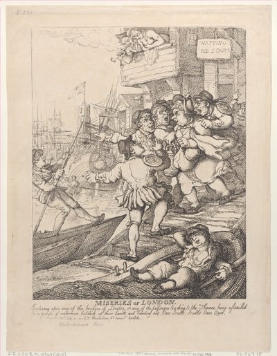 Misérias de Londres: Entrando em qualquer uma das pontes de Londres ou qualquer uma das passagens, 14 de Julho de 1807. de Thomas Rowlandson