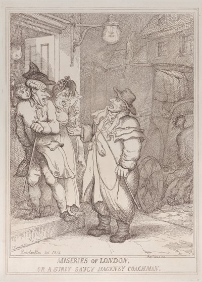 As Misérias de Londres, ou Um Cocher de Hackney Mal-humorado e Atrevido de Thomas Rowlandson