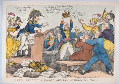 Leilão simulado ou Boney Selling Stolen Goods, 25 de dezembro de 1813., 25 de dezembro de 1813. de Thomas Rowlandson