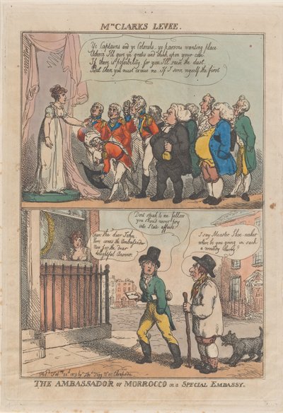 Levee da Sra. Clark. O Embaixador do Marrocos em uma Embaixada Especial, 20 de fevereiro de 1809. de Thomas Rowlandson