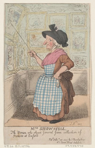 Sra. Showell, a Mulher que mostra a Coleção de Quadros do General Guise em O..., 26 de fevereiro de 1807. de Thomas Rowlandson