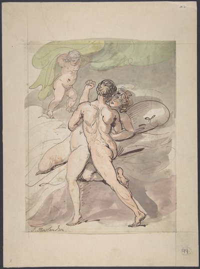 Casal nu a abraçar-se de Thomas Rowlandson