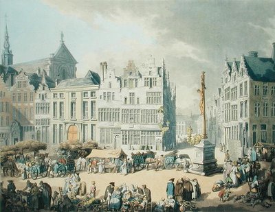 Place de Mer at Antwerp (impressão publicada por Ackermann de Thomas Rowlandson