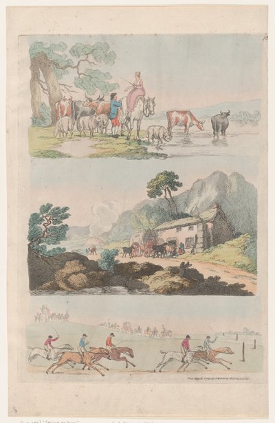 Placa 10, Esboços de Figuras, Paisagens e Gado... para o Uso de Aprendizes, ..., 6 de agosto de 1790. de Thomas Rowlandson