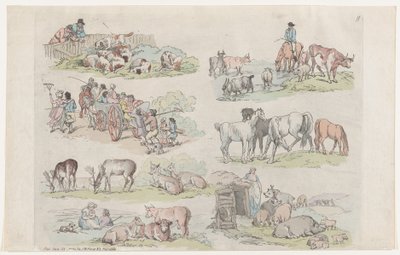 Placa 11, Esboços de Figuras, Paisagens e Gado... para o Uso dos Aprendizes..., 31 de janeiro de 1791. de Thomas Rowlandson