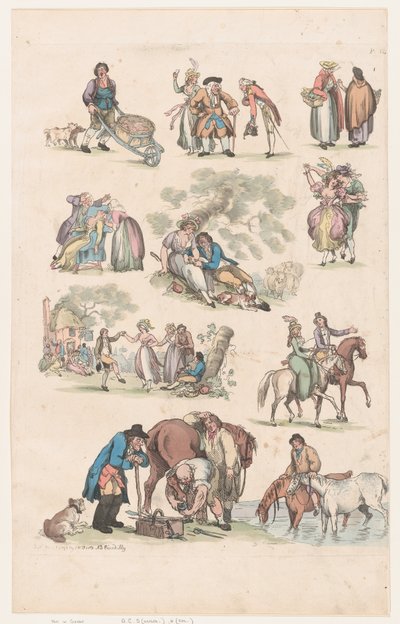 Placa 14, Esboços de Figuras, Paisagens e Gado... para o Uso dos Aprendizes, Ju..., 1º de junho de 1790. de Thomas Rowlandson